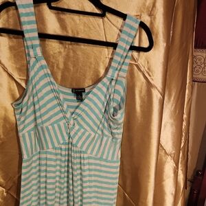 New Directions Aqua and Cream Striped Maxi Dress